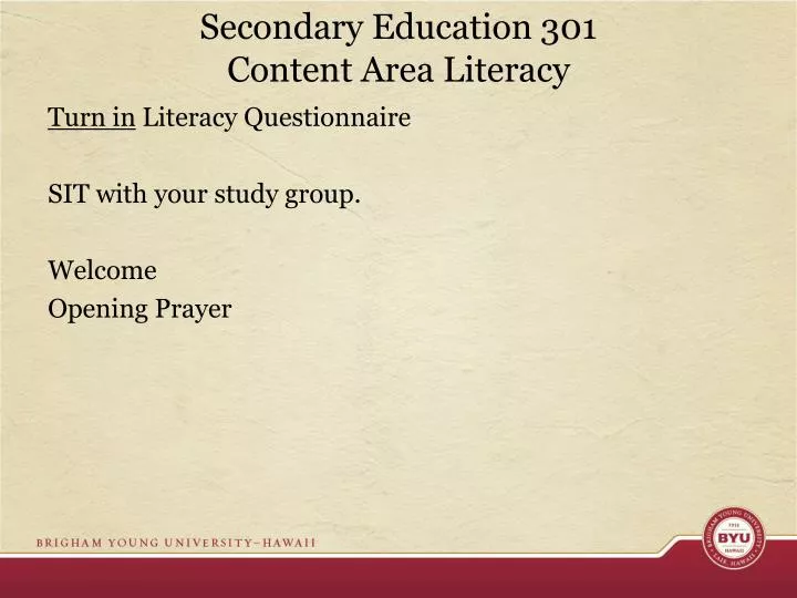 secondary education 301 content area literacy