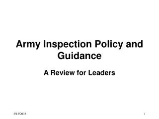 Army Inspection Policy and Guidance