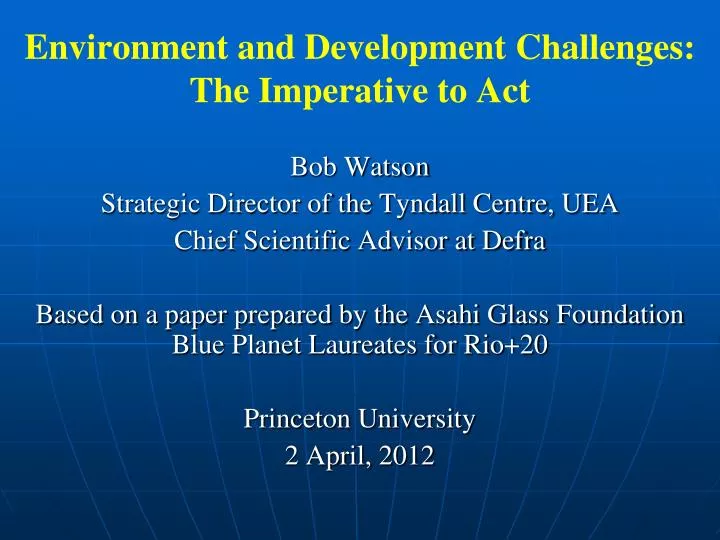 environment and development challenges the imperative to act