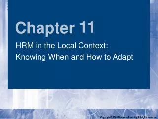 HRM in the Local Context: Knowing When and How to Adapt