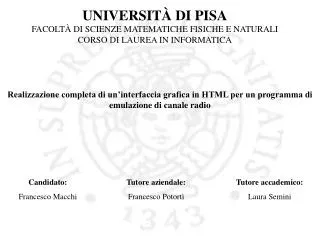 universit di pisa facolt di scienze matematiche fisiche e naturali corso di laurea in informatica