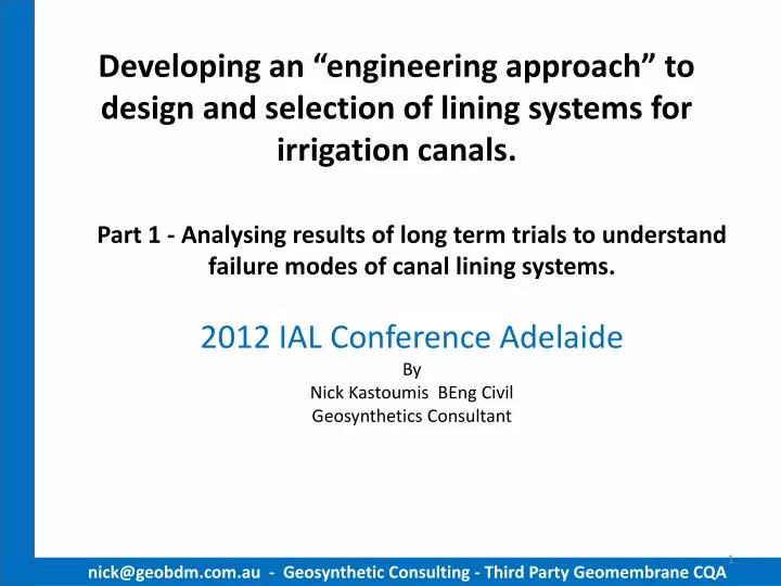 developing an engineering approach to design and selection of lining systems for irrigation canals
