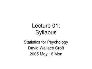 Lecture 01: Syllabus