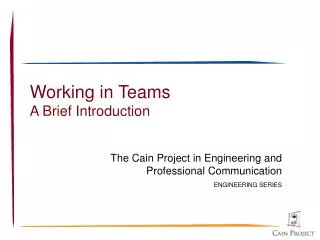 Working in Teams A Brief Introduction