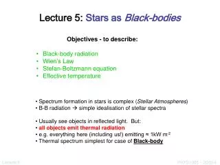 Lecture 5: Stars as Black-bodies