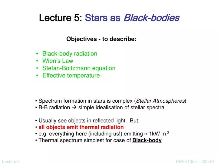 lecture 5 stars as black bodies