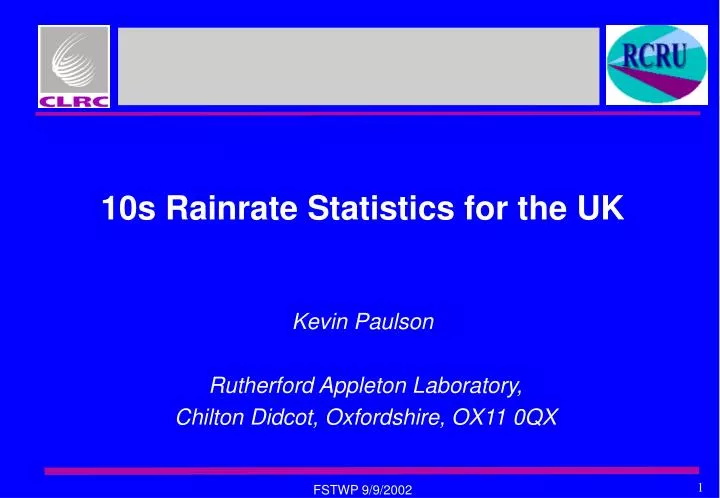 10s rainrate statistics for the uk