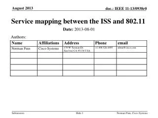 Service mapping between the ISS and 802.11