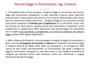 decreti legge in parlamento reg camera