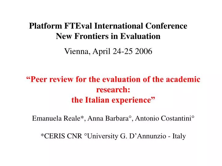 platform fteval international conference new frontiers in evaluation vienna april 24 25 2006