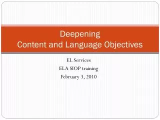 Deepening Content and Language Objectives