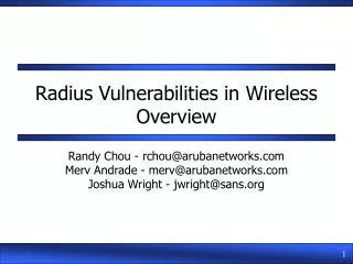 Radius Vulnerabilities in Wireless Overview