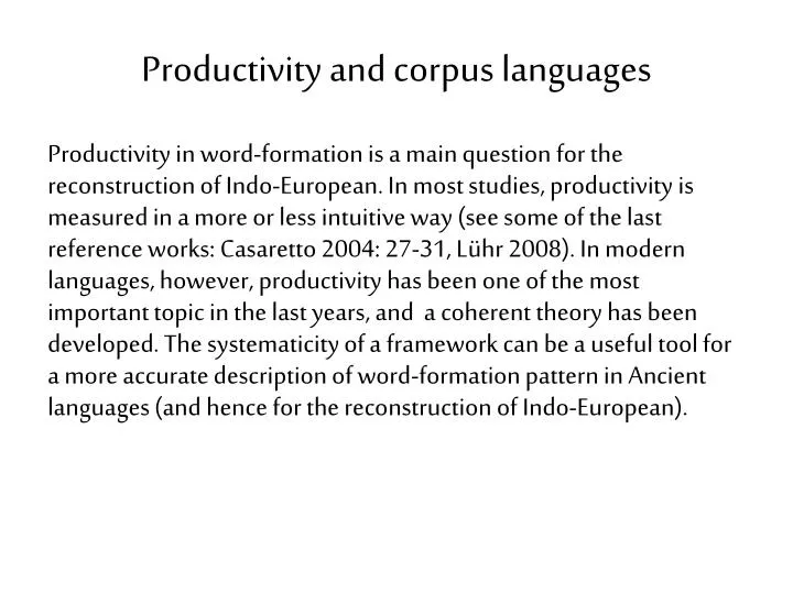 productivity and corpus languages