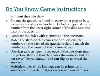 Do You Know Game Instructions