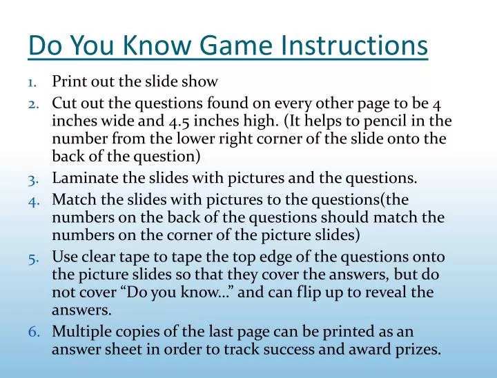 do you know game instructions