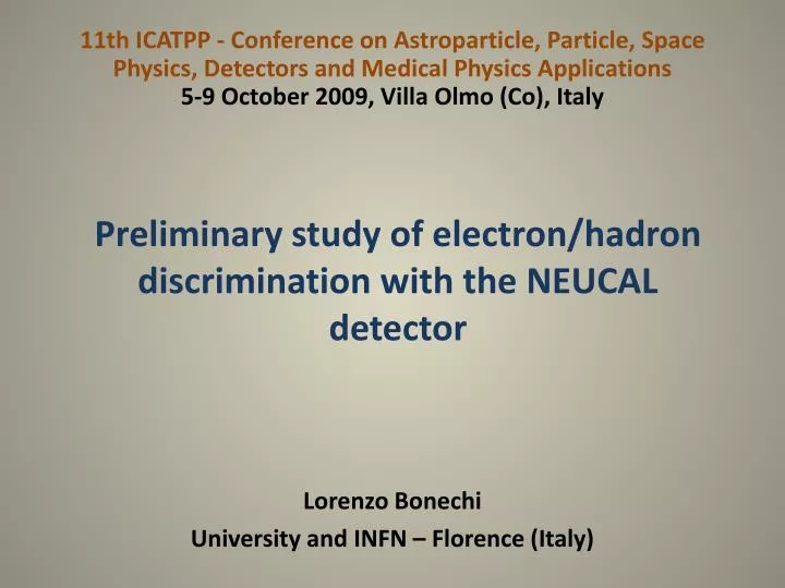 preliminary study of electron hadron discrimination with the neucal detector