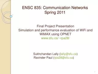 ENSC 835: Communication Networks Spring 2011