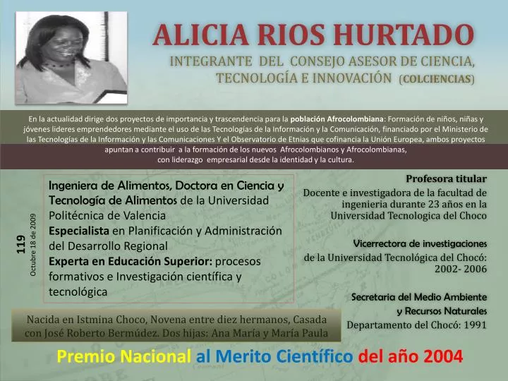 alicia rios hurtado integrante del consejo asesor de ciencia tecnolog a e innovaci n colciencias