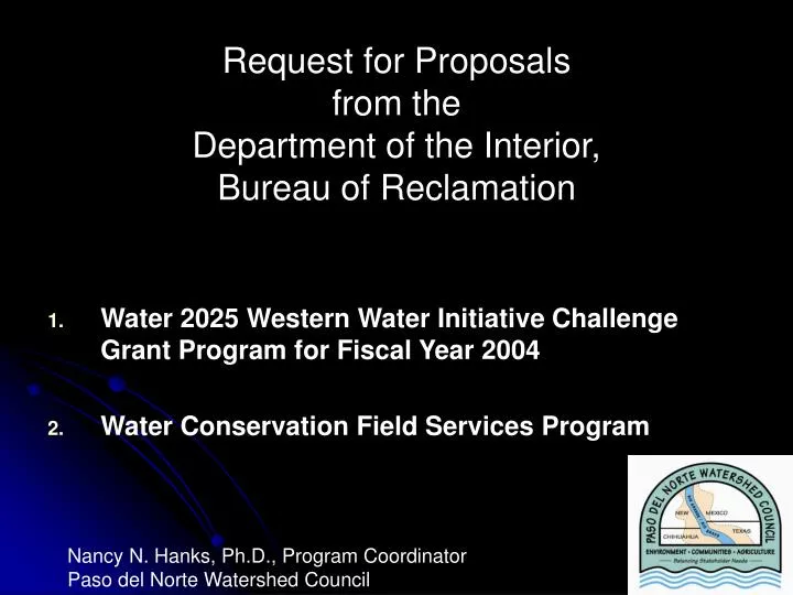 request for proposals from the department of the interior bureau of reclamation