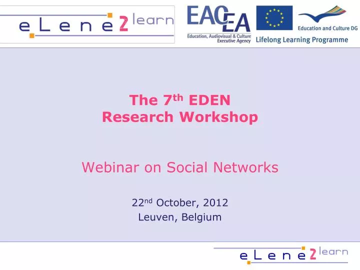 the 7 th eden research workshop webinar on social networks
