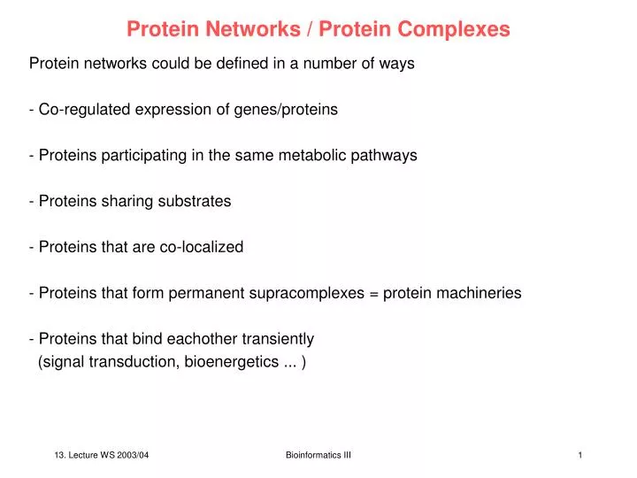 protein networks protein complexes