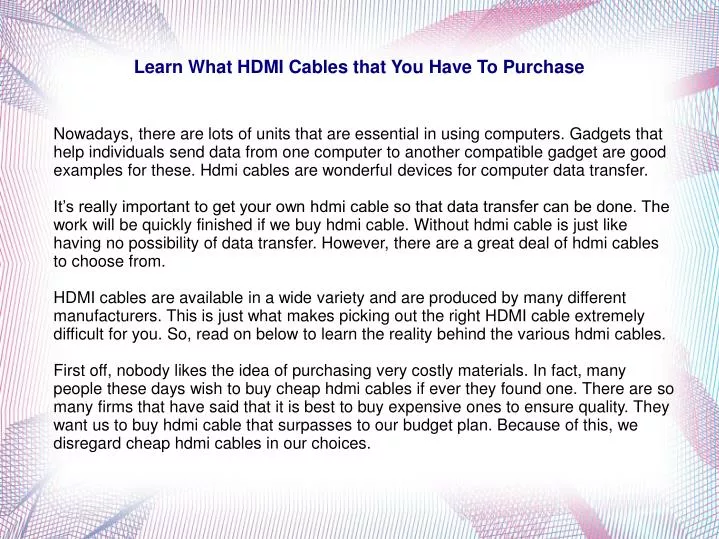 learn what hdmi cables that you have to purchase