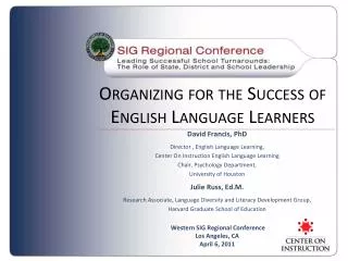 Organizing for the Success of English Language Learners