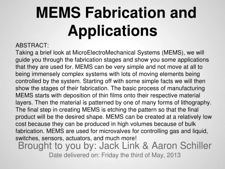 mems fabrication and applications