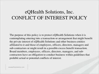 eQHealth Solutions, Inc. CONFLICT OF INTEREST POLICY