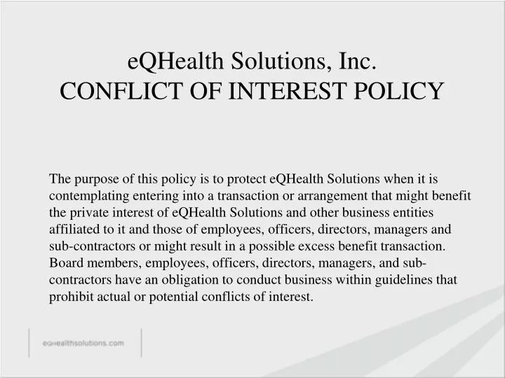 eqhealth solutions inc conflict of interest policy