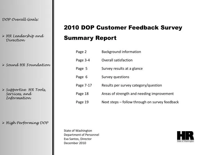 2010 dop customer feedback survey summary report