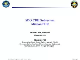 SDO CDH Subsystem Mission PDR