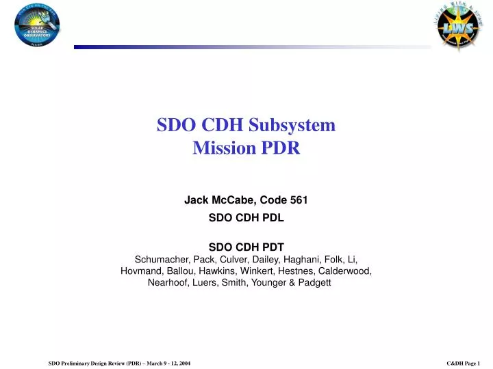 sdo cdh subsystem mission pdr