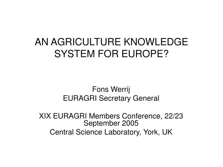 an agriculture knowledge system for europe