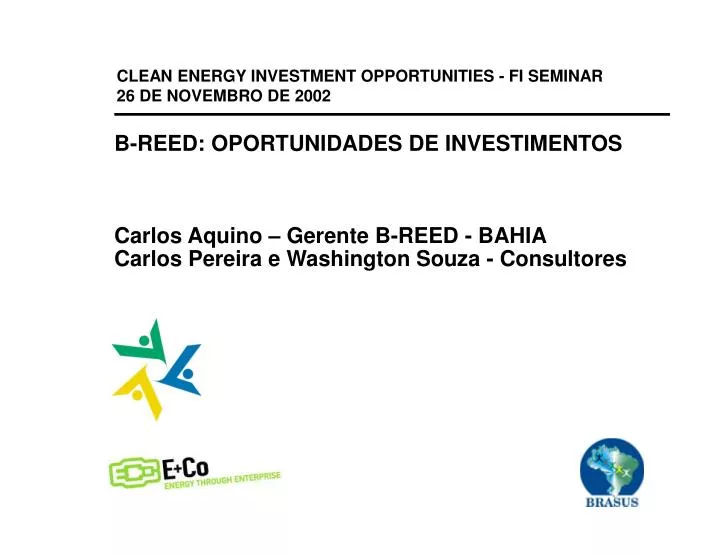 clean energy investment opportunities fi seminar 26 de novembro de 2002