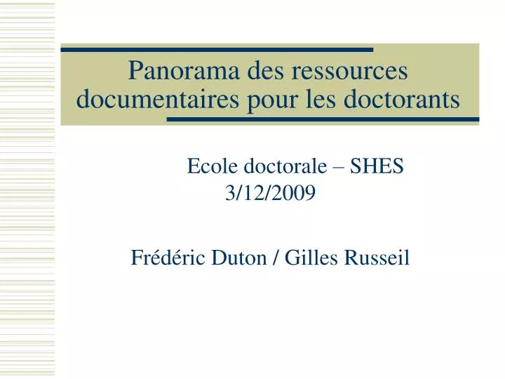 panorama des ressources documentaires pour les doctorants