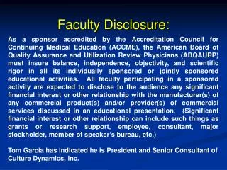 Faculty Disclosure: