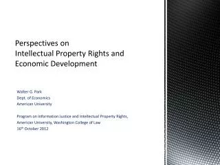 Perspectives on Intellectual Property Rights and Economic Development