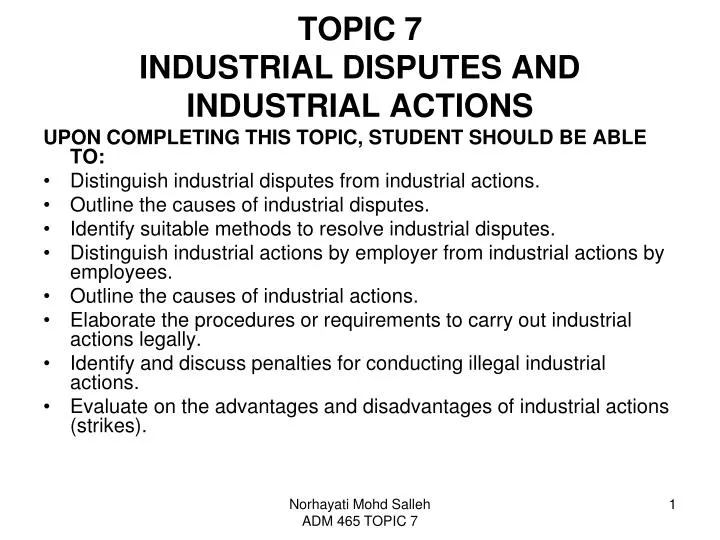 topic 7 industrial disputes and industrial actions