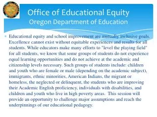 Office of Educational Equity Oregon Department of Education