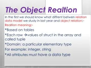 The Object Realtion