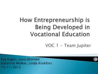 How Entrepreneurship is Being Developed in Vocational Education