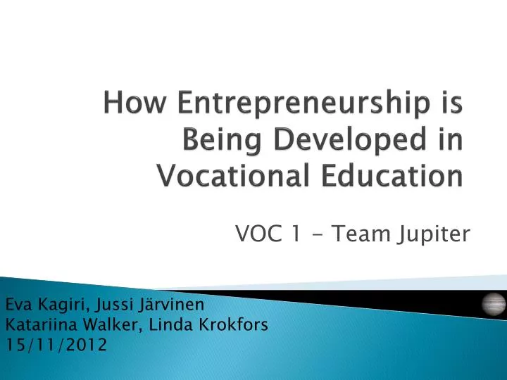how entrepreneurship is being developed in vocational education