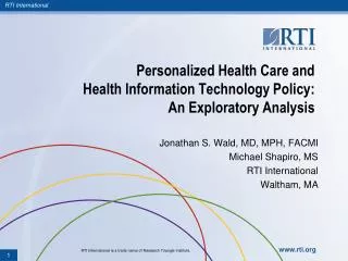 Personalized Health Care and Health Information Technology Policy: An Exploratory Analysis