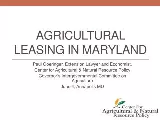 Agricultural Leasing in Maryland