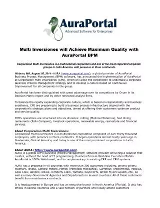 Multi Inversiones will Achieve Maximum Quality with AuraPort