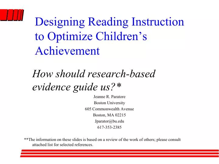 designing reading instruction to optimize children s achievement