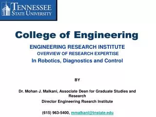 ENGINEERING RESEARCH INSTITUTE OVERVIEW OF RESEARCH EXPERTISE