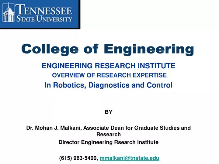 engineering research institute overview of research expertise in robotics diagnostics and control