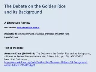 The Debate on the Golden Rice and its Background A Literature Review